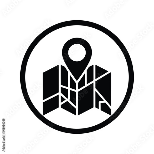 Vector illustration icon black and white map pin icon in a circle on a isolated
