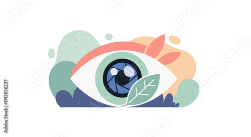 Illustration of Human Eye with Leaf.