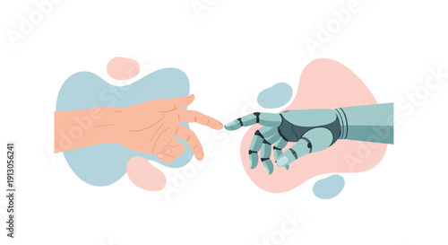 Human Hand Touching Robotic Hand Illustration.