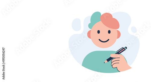 Cartoon Character Holding a Digital Stylus.