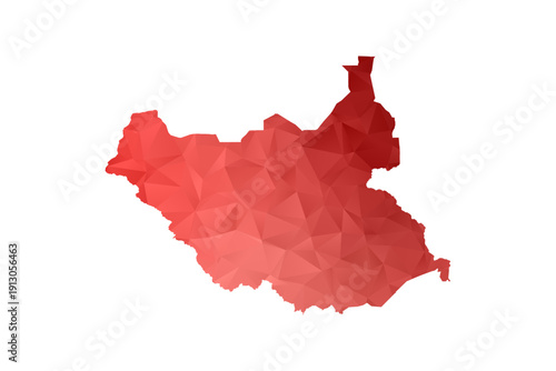 South Sudan Map - Polygon Style Vector Illustration in Red Gradient, Low Poly Geometric Design, Isolated on White Background, Perfect for Infographics, Reports, and Educational Materials.