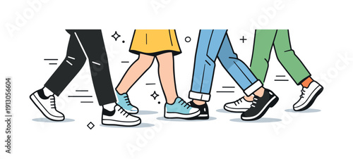    Feet and legs candid angles. Cropped view of people walking past each other, only legs and shoes visible from a low, natural angle. Everyday