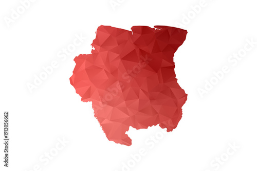 Suriname Map - Polygon Style Vector Illustration in Red Gradient, Low Poly Geometric Design, Isolated on White Background, Perfect for Infographics, Reports, and Educational Materials.