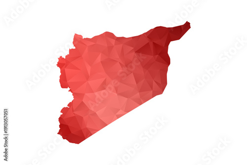 syria Map - Polygon Style Vector Illustration in Red Gradient, Low Poly Geometric Design, Isolated on White Background, Perfect for Infographics, Reports, and Educational Materials.