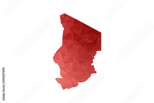 Chad Map - Polygon Style Vector Illustration in Red Gradient, Low Poly Geometric Design, Isolated on White Background, Perfect for Infographics, Reports, and Educational Materials.