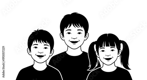 Three Children Standing Together Smiling.