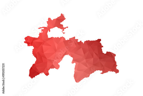Tajikistan Map - Polygon Style Vector Illustration in Red Gradient, Low Poly Geometric Design, Isolated on White Background, Perfect for Infographics, Reports, and Educational Materials.