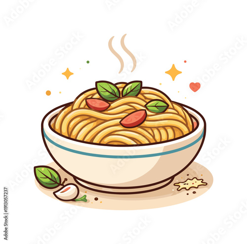    Plate of pasta celebrating comfort food and simple everyday enjoyment at the table. A warm visual scene with a bowl of pasta, gentle steam