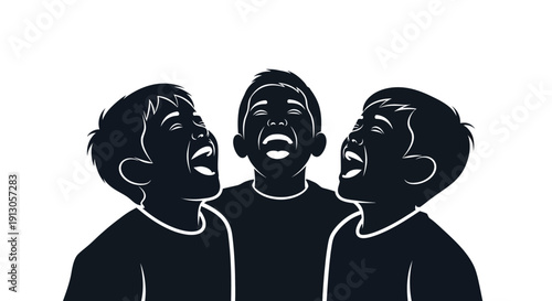 Three People Singing Together in Harmony.