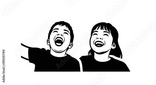 Two Children Laughing and Smiling Together.