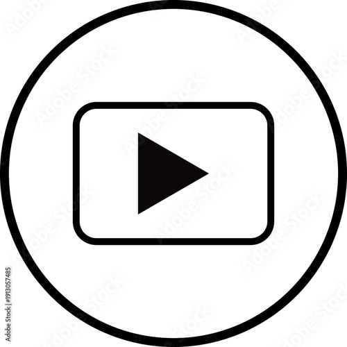 Black and White YouTube Play Button Icon in Circle