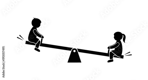 Two Children Playing on a Seesaw.