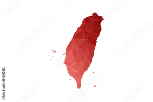 Taiwan Map - Polygon Style Vector Illustration in Red Gradient, Low Poly Geometric Design, Isolated on White Background, Perfect for Infographics, Reports, and Educational Materials.