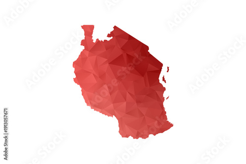 Tanzania Map - Polygon Style Vector Illustration in Red Gradient, Low Poly Geometric Design, Isolated on White Background, Perfect for Infographics, Reports, and Educational Materials.