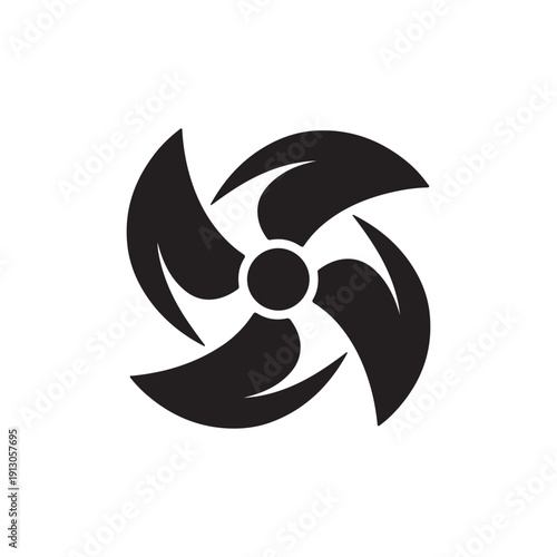Black turbine icon. Abstract fan blade. Rotation circle symbol. Geometric spin Vector.