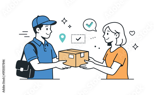Smooth Courier Delivery. Courier service delivery. A courier calmly handing a package to a client, showing smooth delivery and trust. Friendly interaction with