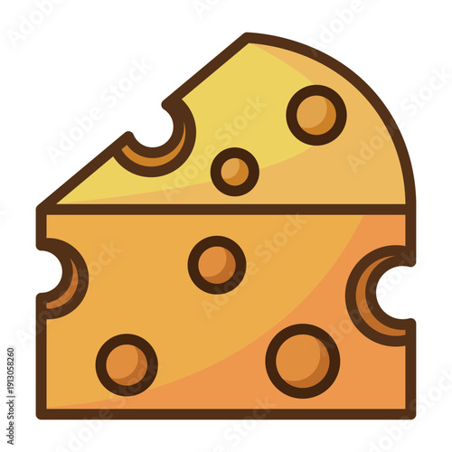Cheese slice icon with holes and bite marks isolated on transparent background.