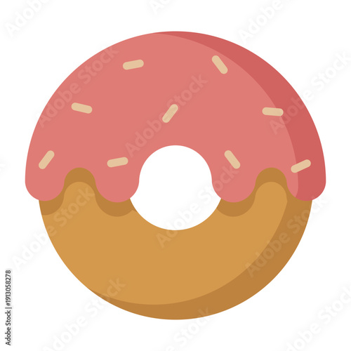 Pink glazed donut with sprinkles icon illustration isolated on transparent background.