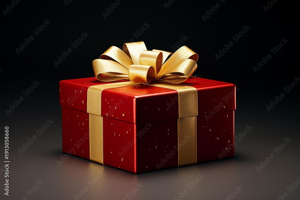 Obraz premium Red present box tied with a shiny gold ribbon and bow, symbolizing celebration
