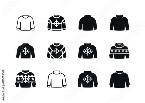   Cozy sweater. Icon set. Set Logo of Cozy sweater: minimalist winter sweater icon. harmonious logo variations of the same emblematic concept,