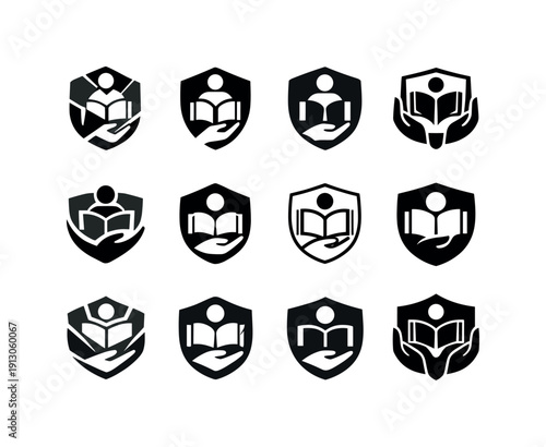 School rules infographic. Icon set. Set Logo of School rules infographic: safety and discipline symbols. harmonious logo variations of the