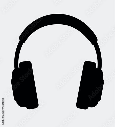 Hand-drawn illustration of black vacuum headphones vector image isolated on white background. Large silhouette of headphones for gaming and listening to music, stereo icon.