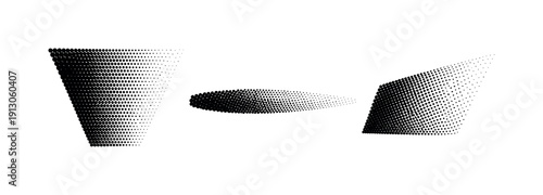    Black white dotted linear fade A linear dotted fade pattern with directional dot density transition shown in front view, side view, and