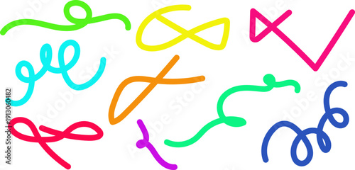 Colorful squiggles and loops on white background