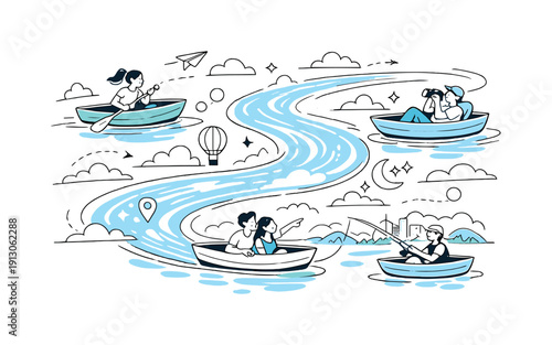 Sky River Dreamscape. Sky river landscape. A flowing river curves through the open sky where clouds should be,