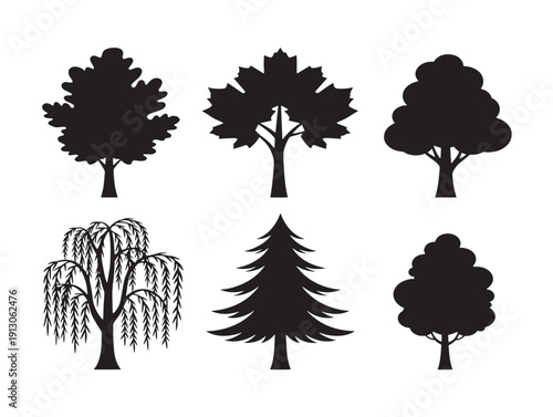 Dynamic park trees set with beautiful recreational landscape silhouettes