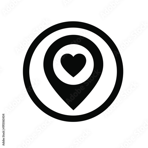 Vector illustration icon black map pin icon with heart inside