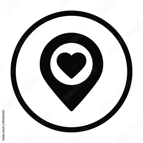 Vector illustration icon black map pin icon with heart inside