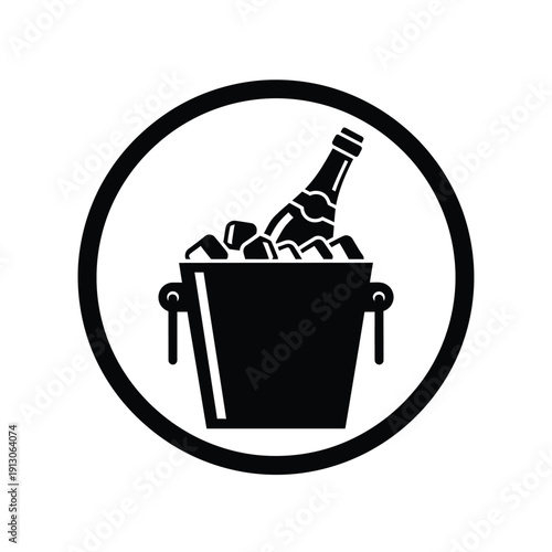 Vector illustration icon black and white icon of a champagne bottle in an ice bucket