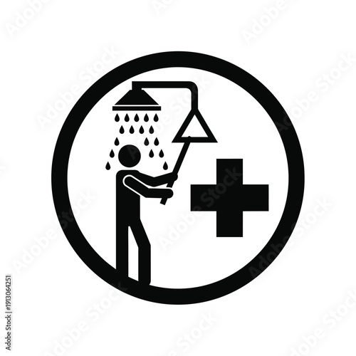 Vector illustration icon black icon of person showering with medical cross