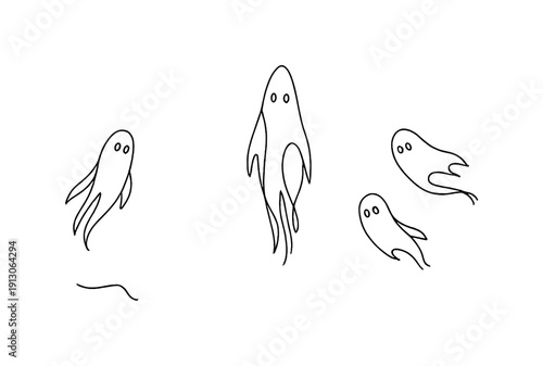   "Haunted forest spirits". Minimalistic one-line drawing ethereal forest spirits floating