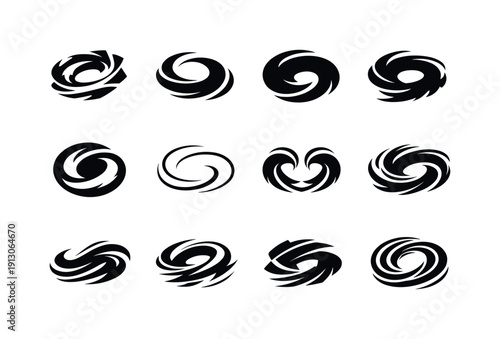    Drift. Icon set. Set Logo of drift: tire smoke swirl. harmonious logo variations of the same emblematic concept, each with different artistic