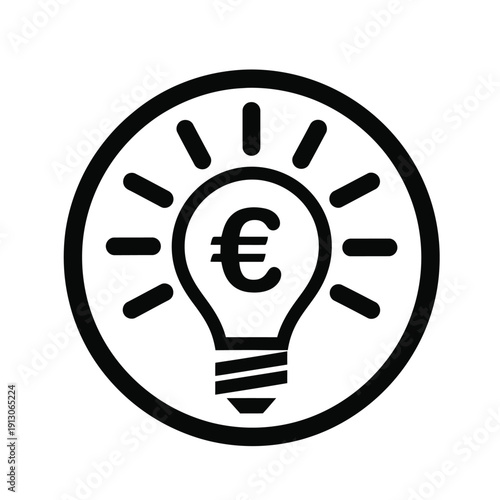 Vector illustration icon black and white icon of a lightbulb with euro symbol inside