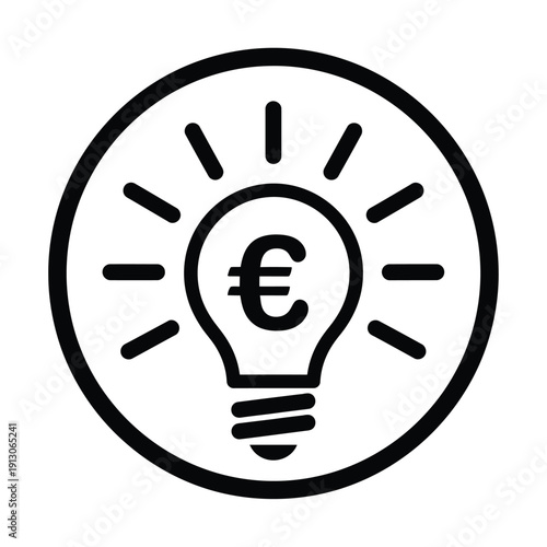 Vector illustration icon black and white icon of a lightbulb with euro symbol inside on a isolated