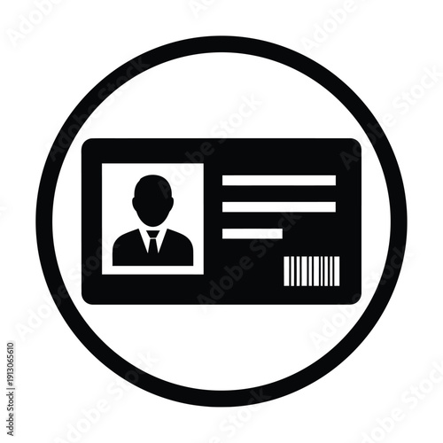 Vector illustration icon black and white icon of identification card with barcode and person silhouette