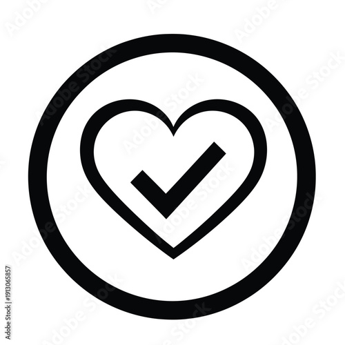 Vector illustration icon black heart icon with checkmark inside a circle