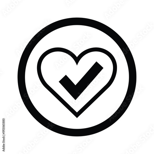Vector illustration icon black heart icon with checkmark inside a circle