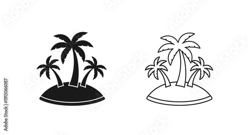 Tropical island paradise with palm trees and sun umbrella illustration Vector