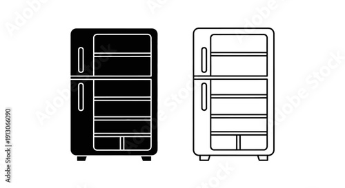 Modern fridge freezer design, minimalist kitchen appliance, black and white Vector