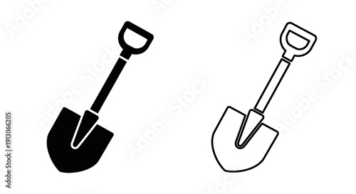Two shovels, one black and one white, isolated on white background Vector