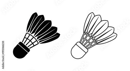 Two badminton shuttles, one black and one white, isolated on a white background Vector