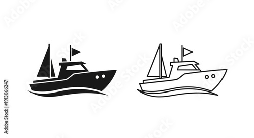 Two different types of boats, vector illustration, simple line drawing, nautical theme Vector