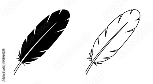 Two feather designs black and white vector art illustration feathers Vector