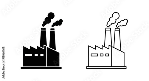 Industrial factory buildings with smokestacks emitting pollution, vector illustration Vector