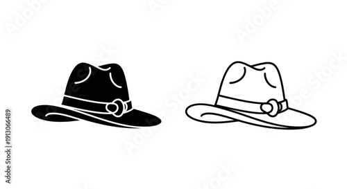 Two classic fedora hats with band design elements and different colors Vector