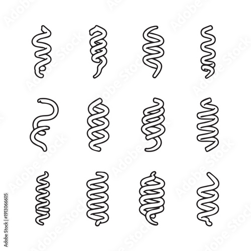 Various Spiral Pasta Shapes Line Art Icons Collection